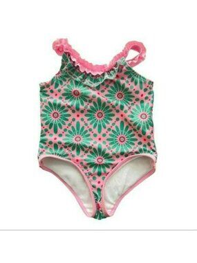 Cabana Beach Girls Toddler Size 2T One Piece Pink Green Patterned Swimsuit